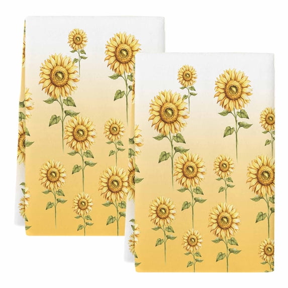 Sunflower Kitchen Towels Set of 2, Watercolor Yellow Flower Gradient Plant Soft Microfiber Dish Towels, Absorbent Quick-Dry Washable Dishcloths for Kitchen Cleaning, Drying Dishes, 18x28 Inches