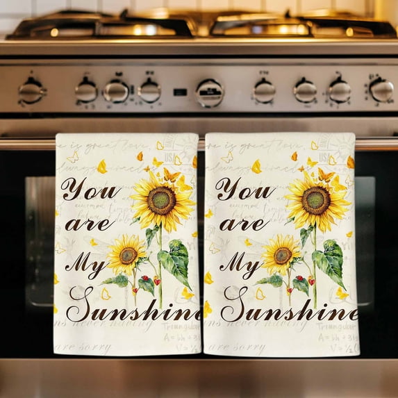 Sunflower Kitchen Towels Set of 3, Vintage Botanical Absorbent Dish Towels for Kitchen, Microfiber Hand Towel, Quick Drying Tea Towel for Cleaning Decorative Dishcloths Farmhouse Flowers