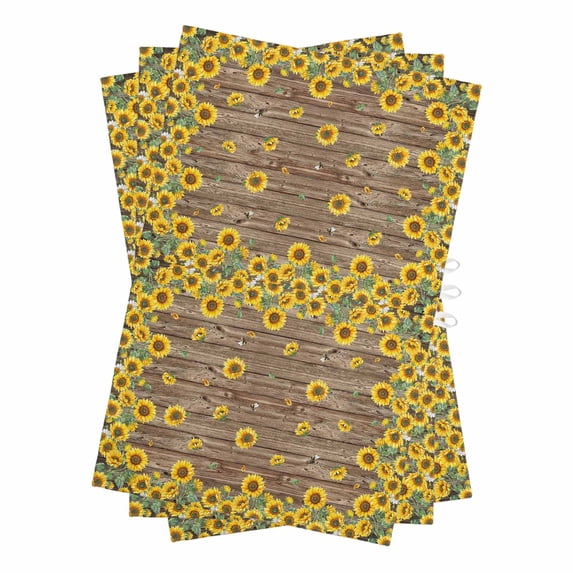 Sunflower Kitchen Towels Set of 3, Water Absorbent Dish Towel, Brown Wood Grain Rustic Farmhouse Bee Decorative Hand Towels - Quick Drying Cloth for Cooking Baking, 18x28 Inch