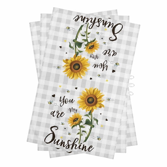 Sunflower Kitchen Towels Set of 3, Water Absorbent Dish Towel, Grey Plaid You Are My Sunshine Farmhouse Decorative Hand Towels - Quick Drying Cloth for Cooking Baking, 18x28 Inch