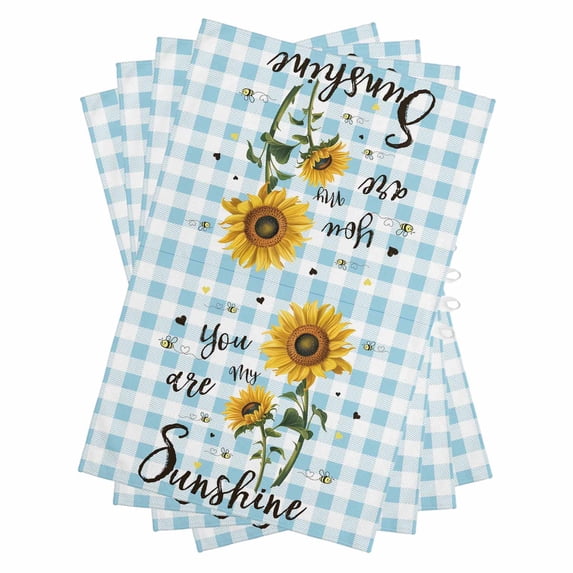 Sunflower Kitchen Towels Set of 4, Water Absorbent Dish Towel, Blue Plaid Farmhouse You Are My Sunshine Decorative Hand Towels - Quick Drying Cloth for Cooking Baking, 18x28 Inch