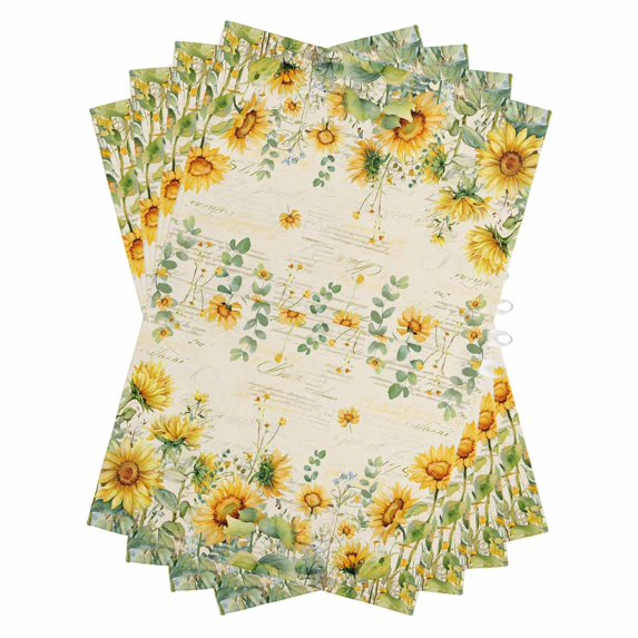 Sunflower Kitchen Towels Set of 4, Water Absorbent Dish Towel, Summer Eucalyptus Botanical Floral Vintage Decorative Hand Towels - Quick Drying Cloth for Cooking Baking, 18x28 Inch