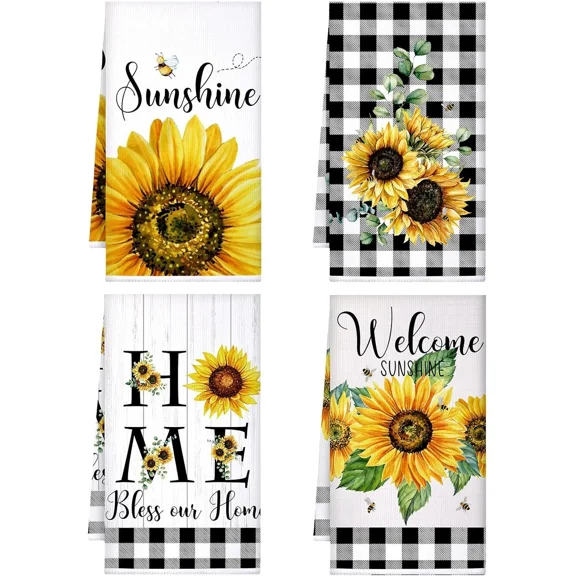 Sunflower Kitchen Towels Set Of 4 Summer Floral Lemon Hand Dish Towels Decor