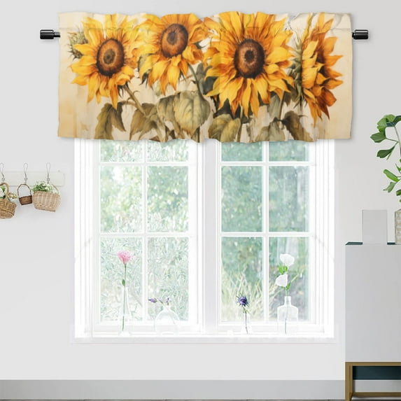 Sunflower Kitchen Valance Curtains Fall Autumn Watercolor Vintage Country Style Rod Pocket Valances for Bedroom Living Room Dining Room 54 by 18 in, 1 Panel