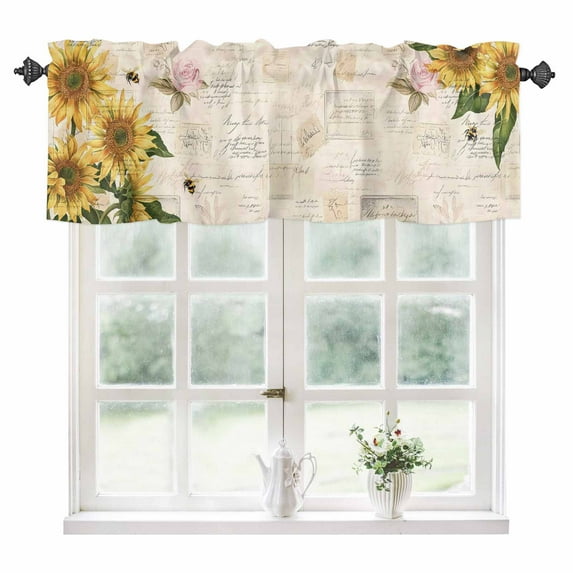 Sunflower Kitchen Valances for Windows 42x12 Inch Kitchen Curtains Valances Rod Pocket Farmhouse Floral Bee Brown Vintage Pink Yellow Bathroom Window Valances for Window Treatment Decor