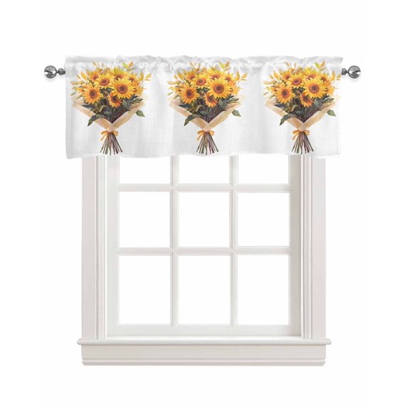Sunflower Kitchen Valances for Windows Farmhouse Linen Window Valance Curtain for Living Room Window Treatment Farmhouse Pastoral Floral Watercolor Plant Valance Rod Pocket Topper Drape, 42 x 18 Inch
