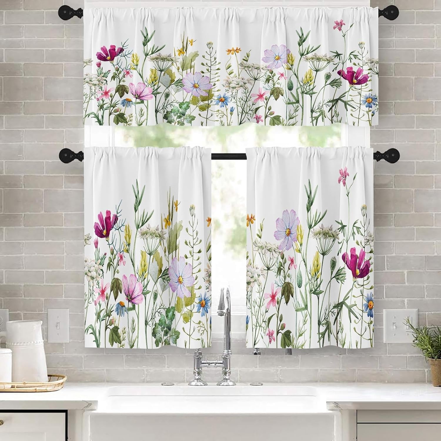 Sunflower Kitchen Window Curtains Valance and Tier Set 36 Inch, Spring