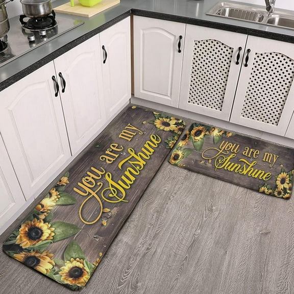 Sunflower Kitchen rugs set of 2 Anti Fatigue Comfort Mat Ergonomically Engineered Flannel You are my sunshine Soft Kitchen mat for floor Waterproof Non-Skid for Kitchen Sink Laundry 17"x47"+17"x24"