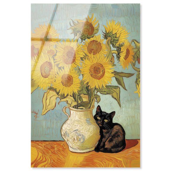 Sunflower Kitten Acrylic Modern Art Prints by Art Remedy, Ready to Hang, 16 x 24