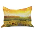 thumbnail image 1 of Sunflower Knitted Quilt Pillowcover, Landscape a Golden Yellow Field and Distant Hill Sunset Colors Agriculture, Standard King Size Pillow Cover for Bedroom, 30" x 20", Orange Yellow, by Ambesonne, 1 of 2