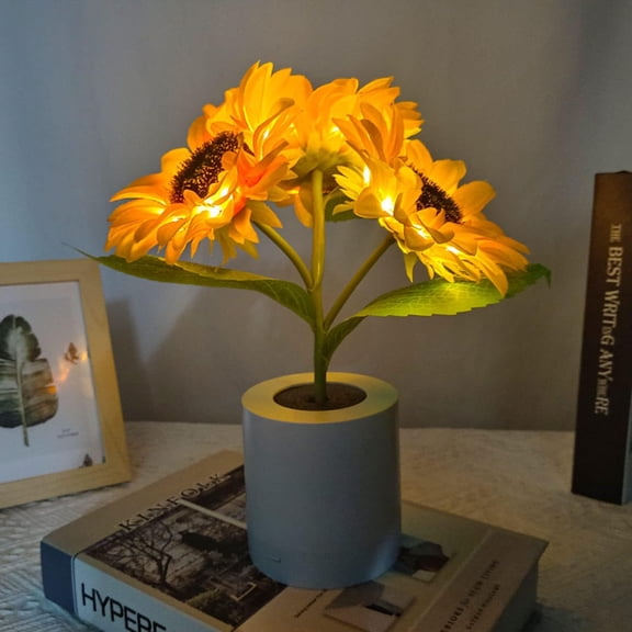 Sunflower Lamp Night Light, Three Flowers LED Artificial Flower Lamp, USB Rechargeable Desktop Lamp, Home Bedroom Office Decor, Ideal Mother's Day & Birthday Gifts for Mom