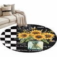 thumbnail image 1 of Sunflower Large Area Rugs for Bedroom Living Room, Soft Non Slip Carpet Bedside Rug, Black White Check Farmhouse Bee Vase Floral Round Floor Cover Kitchen Accent Rug 4' for Dining Room/Office, 1 of 9
