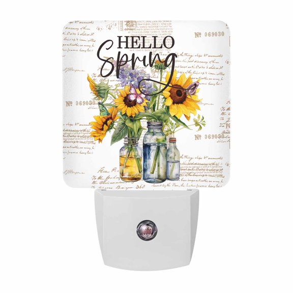 Sunflower Lavender Flower Floral Plug-in LED Night Lights Branch Leaves Jar Auto Dusk-to-Dawn Sensor for Bedroom, Bathroom, Kitchen, Nursery, Hallway, Stairs, Wall Home Decor