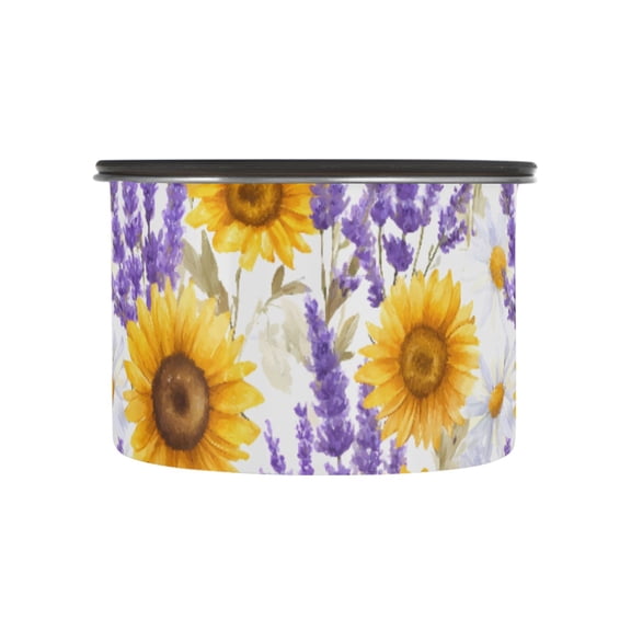 Sunflower Lavender Flowers Airtight Coffee Bean Canister 17oz Food Storage Containers with Lids For Gournd, Tea, Sugar, Flour, Rice, Cereal, Candy Cookie Jar