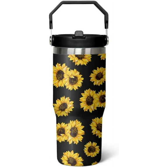 Sunflower LeakproofTumbler with Handle Lid and Straw, Sunflower Gifts For Women,30 oz Sunflower Coffee Mugs Cup Stainless Steel Insulated Tumbler leakproof tumbler with straw,Sunflower Decor