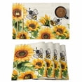 thumbnail image 1 of Sunflower Leaves Placemats Set of 8 Bee Spring Retro Farmhouse Place Mats Indoor Wipeable Table Mats Washable Cloth Dining Table Placemats for Kitchen Holiday Party Home Decor 13x19 Inch, 1 of 9