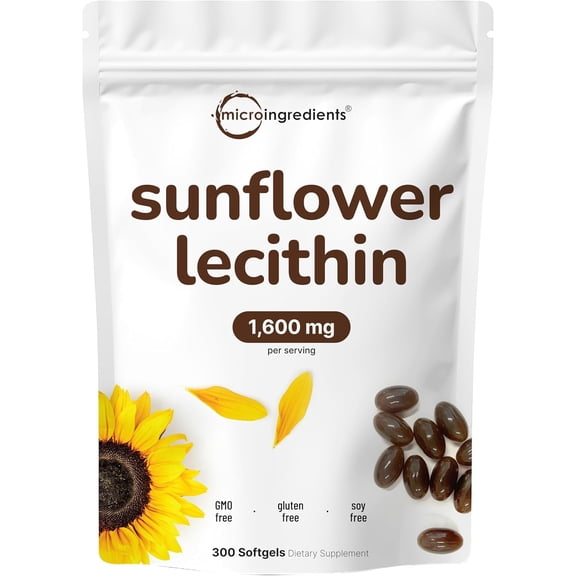 Micro Ingredients Sunflower Lecithin 1,600mg Per Serving, 300 Softgels | Cold Pressed, Rich in Phosphatidyl Choline | Lactation Supplement*