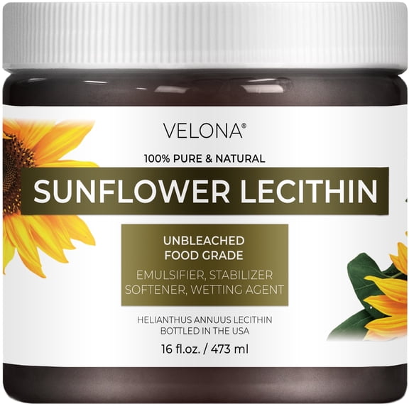 Pure Liquid Sunflower Lecithin by Velona - 16 Fl Oz | Food Grade | Unbleached | Emulsifier, Stabilizer, Softener, Smoother, Wetting Agent | Use Today - Enjoy Results