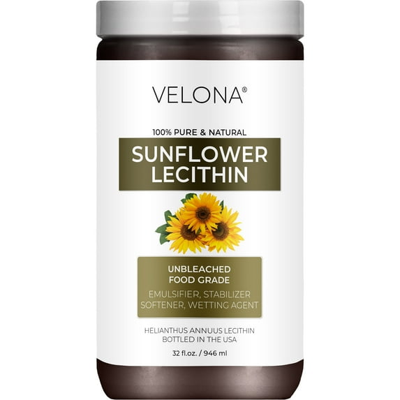 Pure Liquid Sunflower Lecithin by Velona - 32 Fl Oz | Food Grade | Unbleached | Emulsifier, Stabilizer, Softener, Smoother, Wetting Agent | Use Today - Enjoy Results
