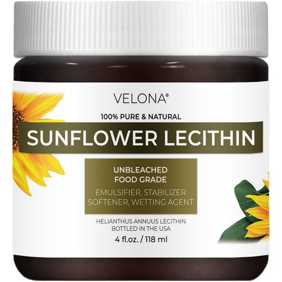 Pure Liquid Sunflower Lecithin by Velona - 4 Fl Oz | Food Grade | Unbleached | Emulsifier, Stabilizer, Softener, Smoother, Wetting Agent | Use Today - Enjoy Results