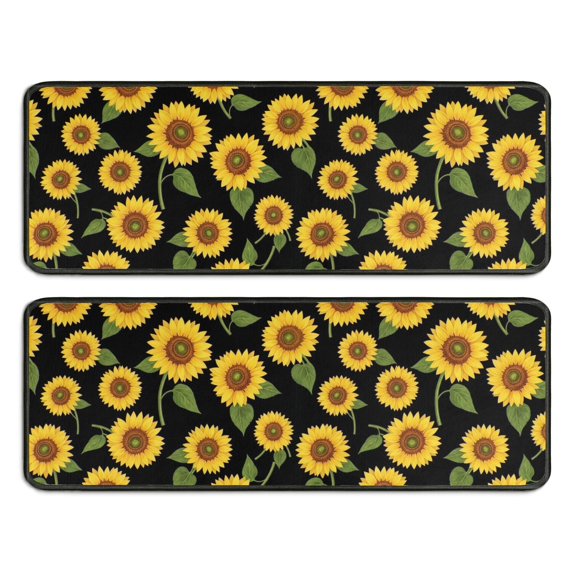 Sunflower and Leopard Brown Pattern Anti Fatigue Kitchen Rugs Set Of 2, Non Slip Washable Decorative Floor Mats for Sink Laundry and Home Use, 17"x47"
