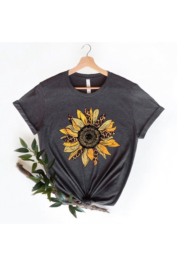 Sunflower Leopard Shirt, Sunflower Shirt, Leopard Print Shirt, Floral Shirt, Her, Mom Gift, Sunflower Tee TSHIRT All Size S-5XL
