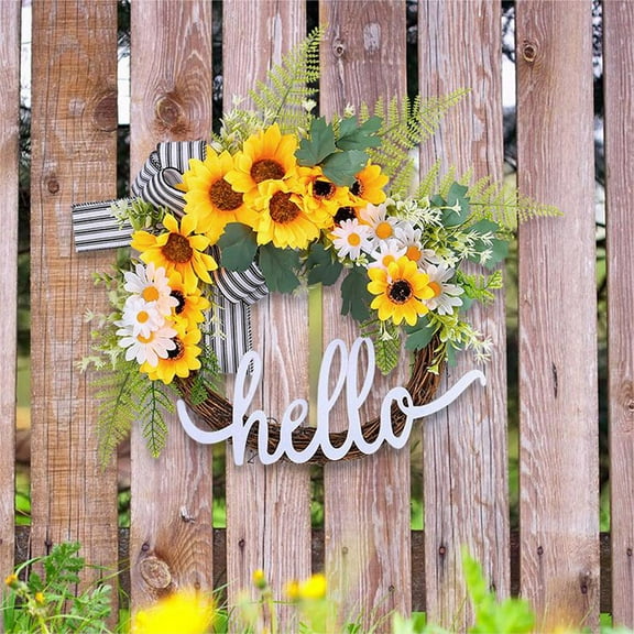 Sunflower Letter Wreath, Spring Summer Door Wall Window Decor, Wedding Welcome Hanging Decor, Plastic Farmhouse Wreath for Indoor Outdoor, 18 Inch Decorative Garland