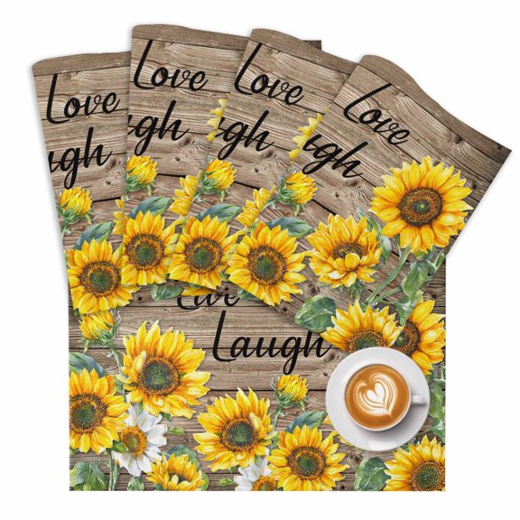Sunflower Live Love Laugh Placemats Set of 1 Farm Vintage Wood Striped Texture Place Mats Washable Table Mats for Party Kitchen Dining Decoration, 13 X 19 Inch