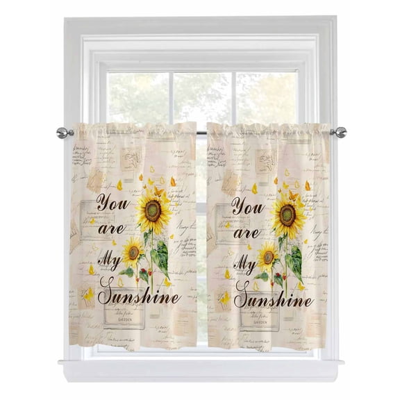 Sunflower Living Room Curtains 2 Panel, Vintage Botanical Cafe Window Treatment, Farmhouse Bedroom Bathroom Kitchen Curtains Drapes 104"x45"