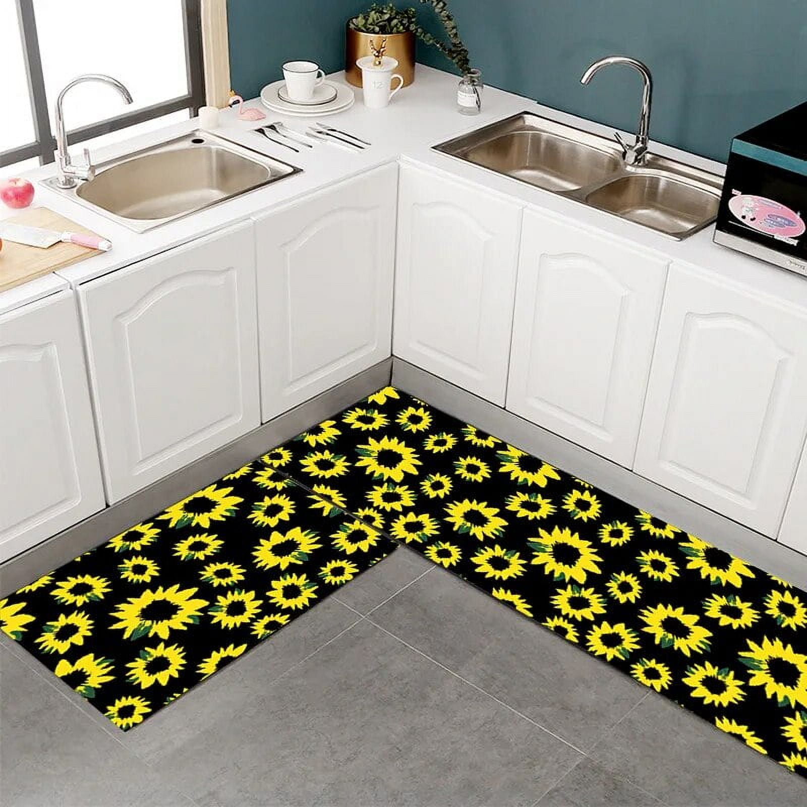 Sunflower Long Kitchen Floor Mat Oil Resistant Door Mat Waterproof Dirt