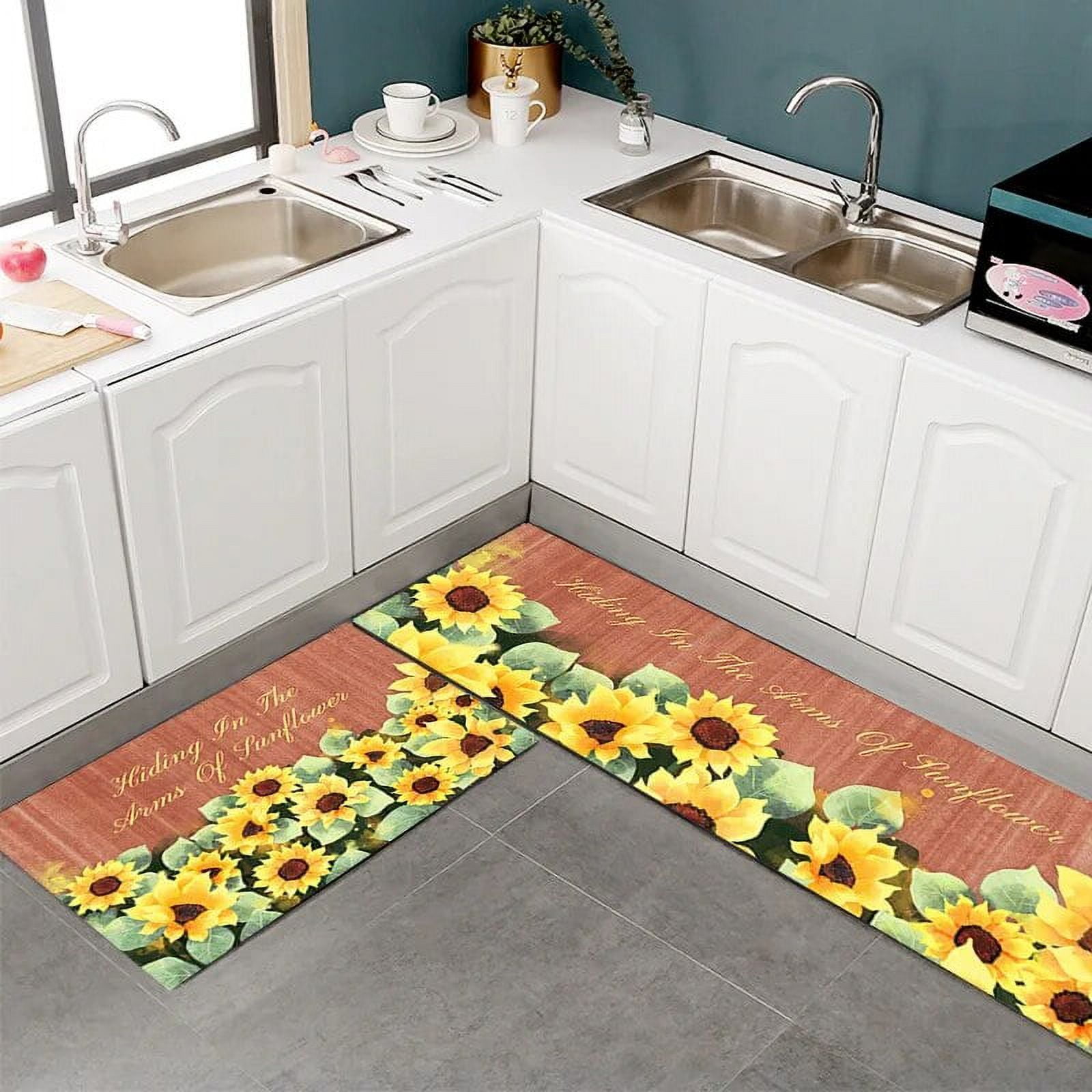 Sunflower Long Kitchen Floor Mat Oil Resistant Door Mat Waterproof Dirt