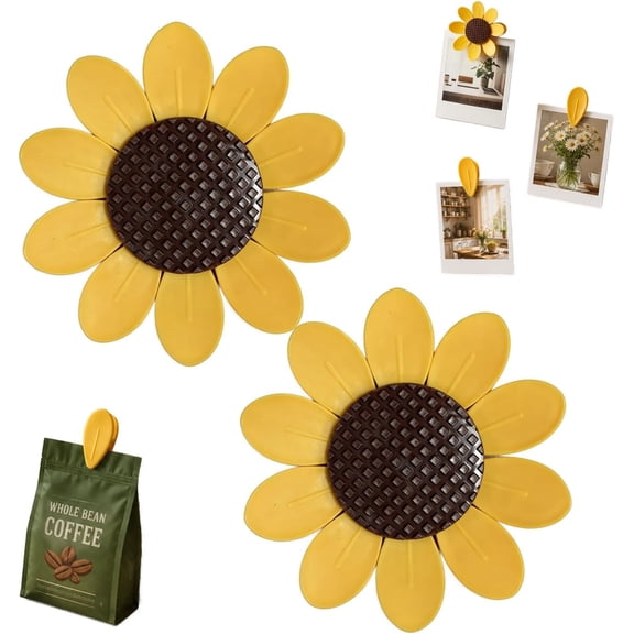 Sunflower Magnetic Bag Clips, Removable Petal Clips with Fridge Holder for Snacks & Coffee