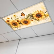 Sunflower Magnetic Fluorescent Light Covers for Ceiling Lights 2 x 4 Feet, Butterfly Spring Floral Retro Office Classroom Kitchen Drop Ceiling Light Covers Lighting Filters Shade Panel 1 Pack