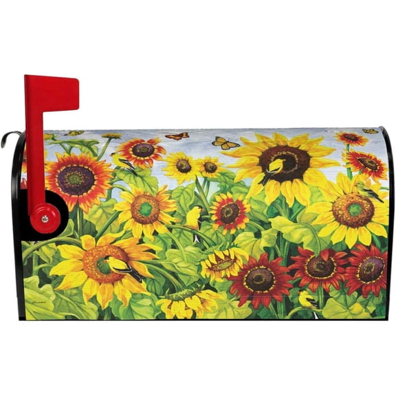 Sunflower Mailbox Cover Magnetic Custom Butterflies Floral Decor Colorful Painting Wraps Post Letter Box Decorative for Outside Garden Yard Home Standard Mailbox 18x21 in