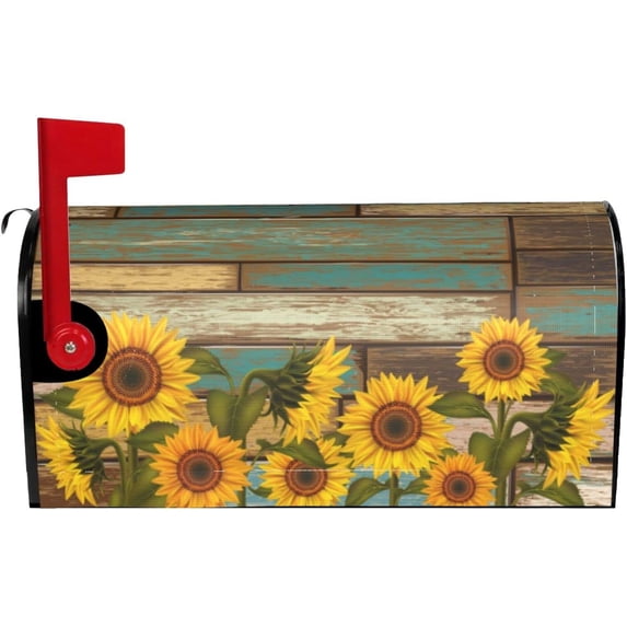 Sunflower Mailbox Covers Magnetic Standard Size 18" X 21" Turquoise Wooden Mailbox Cover Decorations Wrap