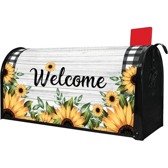 Sunflower Mailbox Covers Magnetic Standard Size 21" X 18" Spring Summer Floral Welcome Mailbox Wraps Post Letter Box Cover for Garden Yard Home Decor Outdoor Decorations