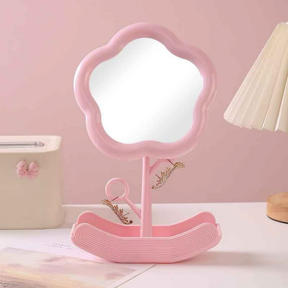 Sunflower Makeup Mirror with Storage Tray, Portable Desktop Vanity Mirror for Dorm Bedroom Dresser Tabletop, Cute Decorative Standing Mirror for Girls Home Decoration and Gifts