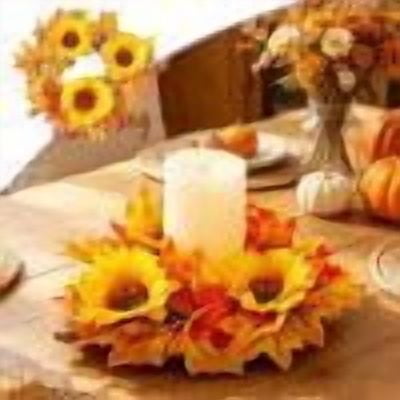 Sunflower Maple Leaf Candle Wreath Fall Harvest Table Centerpiece Thanksgiving Halloween Rustic Farmhouse Decor Candle Ring Dining Table Mantel Wedding Party Living Room Kitchen Home Holiday Display