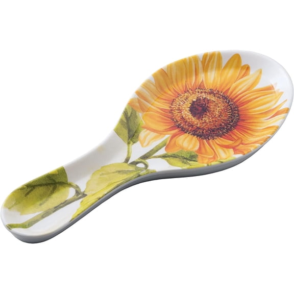 Sunflower Melamine Spoon Rest, Cooking Spoon Holder for Stove Top, Kitchen Counter, and Dining Table, 9.625 Inch, Yellow