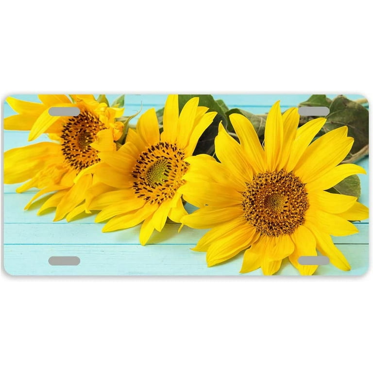 Sunflower Metal Car Tag Auto Tag License Plate Cover With 4 Holes