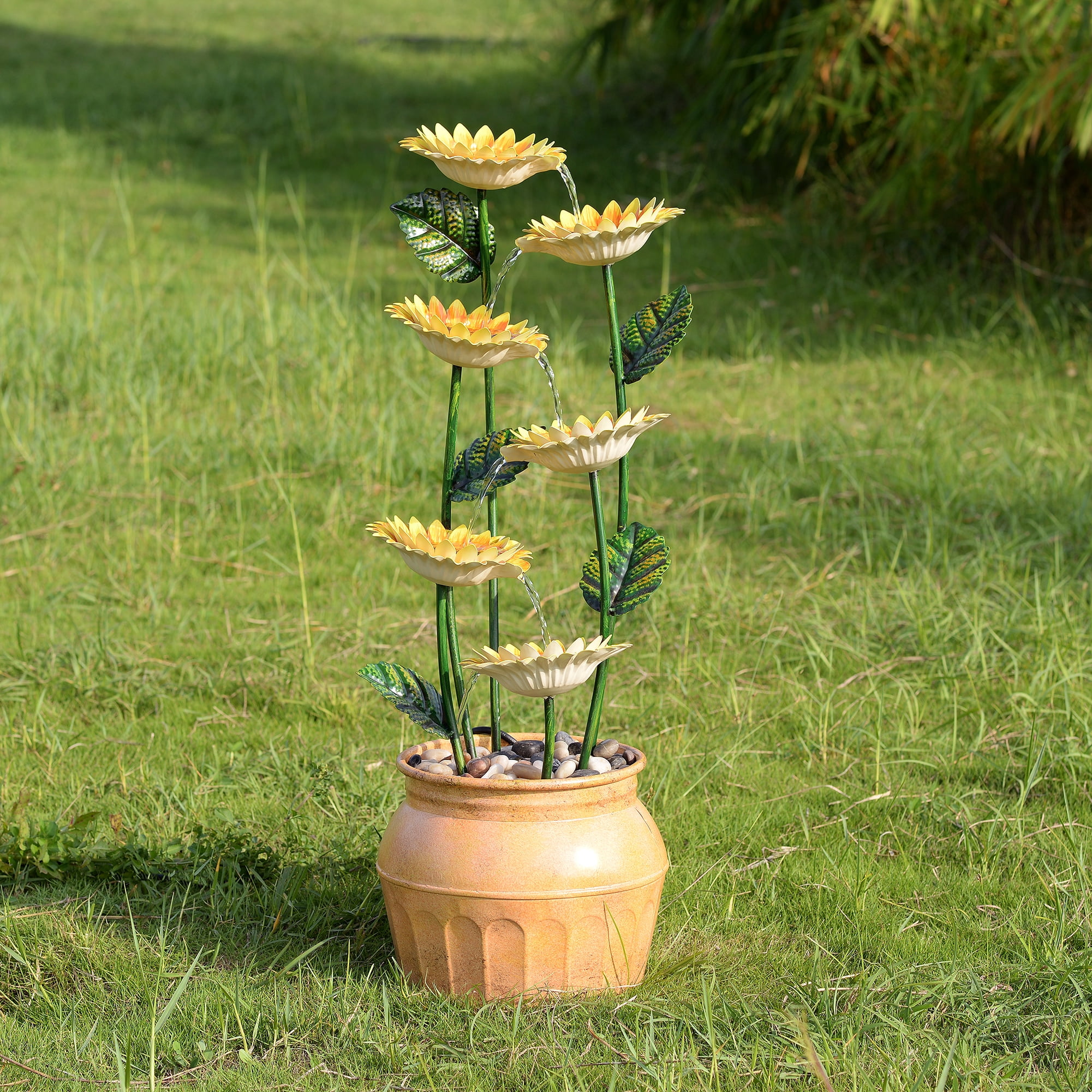 Sunflower Metal Fountain with Galvanized Finish - Outdoor
