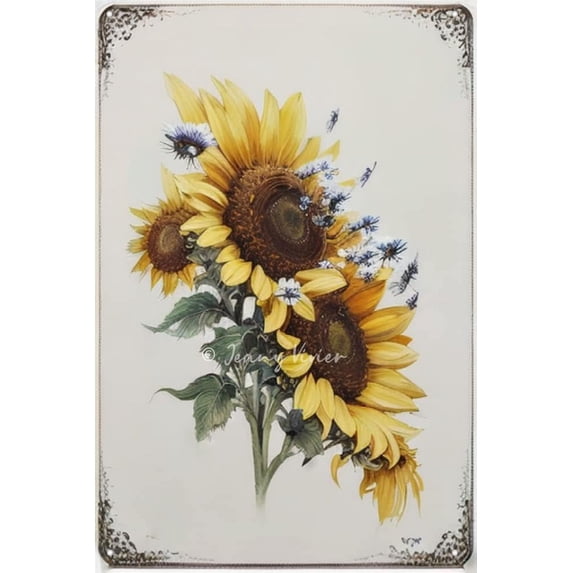 Sunflower Metal Tin Sign Floral Vintage Retro Wall Decor Art Farm Country Signs for Home Bedroom Living Room Garden Garage Bar Sign Gift for Holiday Christmas Party New Home 5.5x8 Inches