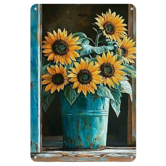 Sunflower Metal Tin Sign Wall Art - 1pc Frameless Iron Poster Board, Waterproof and Weather Resistant for Home, Office, Cafe, Decor -Rectangle Vintage Style Wall Plaque