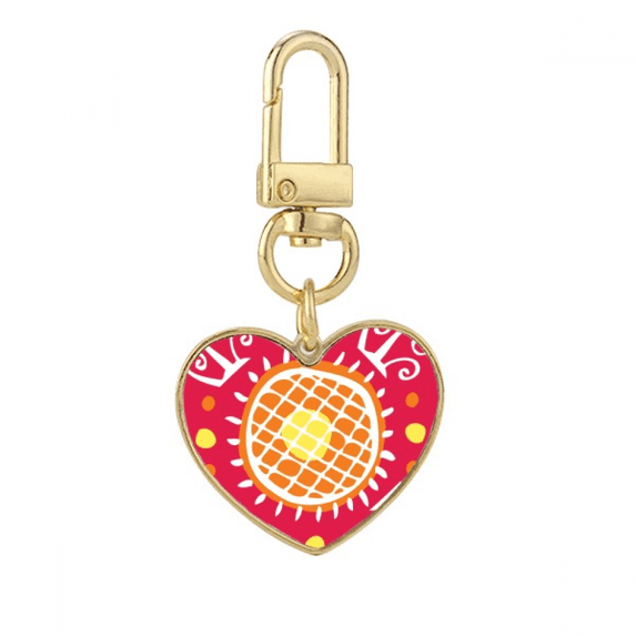 Sunflower Mexico Totems Ancient Civilization Gold Heart Keychain Metal Keyring Holder