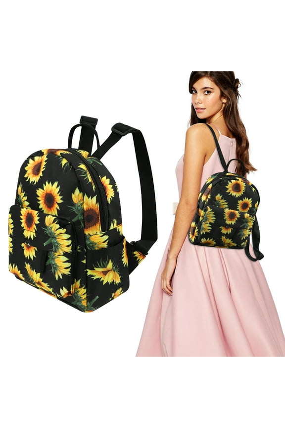 Sunflower Mini Backpack, Tsv Sunflowers Printing Backpack, Small Backpack Purse For Women, Cute Backpack Purse, Sunflower Rope Crossbody Shoulder Bag (Black Sunflower)