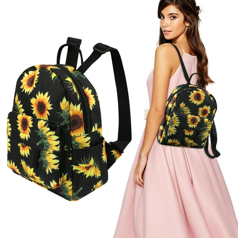 Sunflower Mini Backpack, Tsv Sunflowers Printing Backpack, Small Backpack  Purse For Women, Cute Backpack Purse, Sunflower Rope Crossbody Shoulder Bag  (Black Sunflower) 