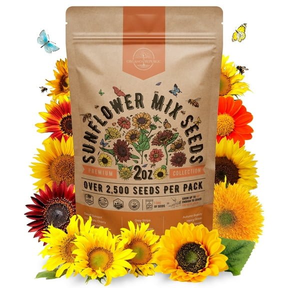 Sunflower Mix Seeds Pack 2 oz – 2,500  Non-GMO Heirloom Seeds for Planting Indoors & Outdoors – Resealable Bag, High Germination, Pollinator-Friendly Wildflowers – USA Grown