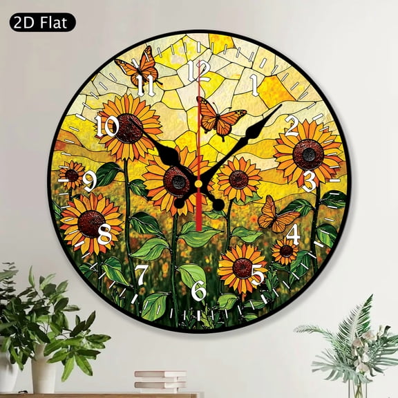 Sunflower Monarch Butterfly Round Wall Clock, Wall Hanging Clock Gift for Mom, Nature Lover Gift