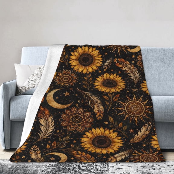 Sunflower Moon Blanket Gift Throw Blanket Boho Celestial Floral Gift for Women Home Bedroom Decor 50x40