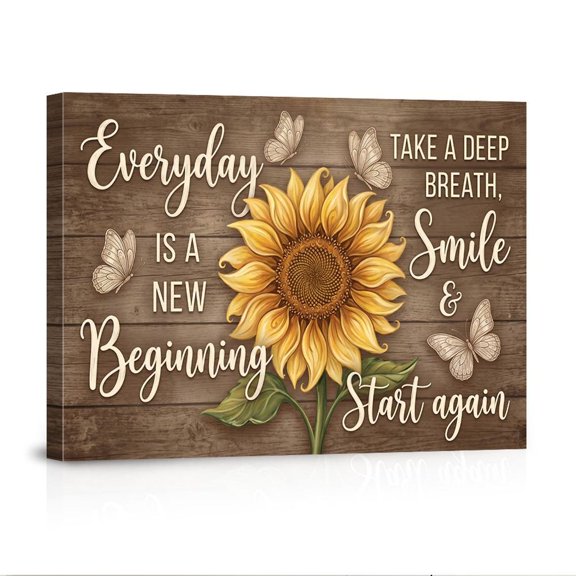 Sunflower Motivational Quote Everyday Is A New Beginning For Rustic Home Canvas